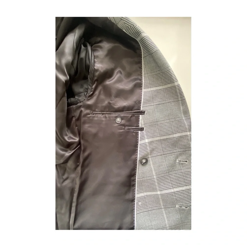 Topman Mens Double Breasted Jacket Blazer Sz 40R Gray Plaid - Picture 4 of 12